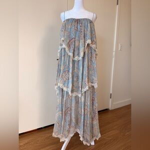 Light Blue and Cream Maxi Dress with Lace Detail